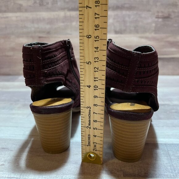 Sonoma Chic Stylish Burgundy Peep Toe Ankle Boots with Block Heel 6.5M Textile - Picture 5 of 11